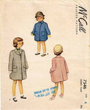 1940s Vintage McCall Sewing Pattern 7546 Toddler Boy or Girls Coat Size 6 24B