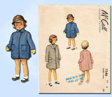 1940s Vintage McCall Sewing Pattern 7546 Toddler Boy or Girls Coat Size 6 24B
