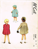 1940s Vintage McCalls Sewing Pattern 7547 Toddler Girls Swingback Coat Size 3