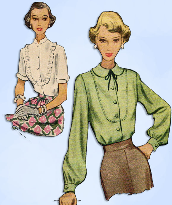 1940s Vintage McCall Sewing Pattern 7551 Misses Blouse w U Shaped Yoke Size 30 B