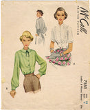1940s Vintage McCall Sewing Pattern 7551 Misses Blouse w U Shaped Yoke Size 30 B