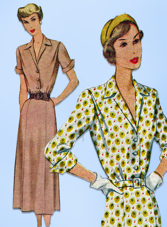 1940s Vintage McCall Sewing Pattern 7603 Plus Size Shirtwaist Dress Size 42 Bust