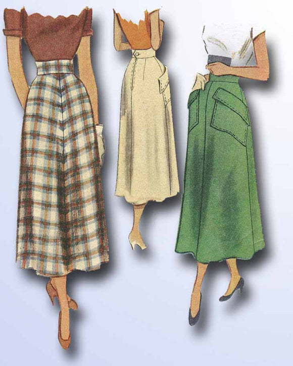 1940s Vintage McCalls Sewing Pattern 7711 Misses Bias Cut Day Skirt Sz 24 Waist