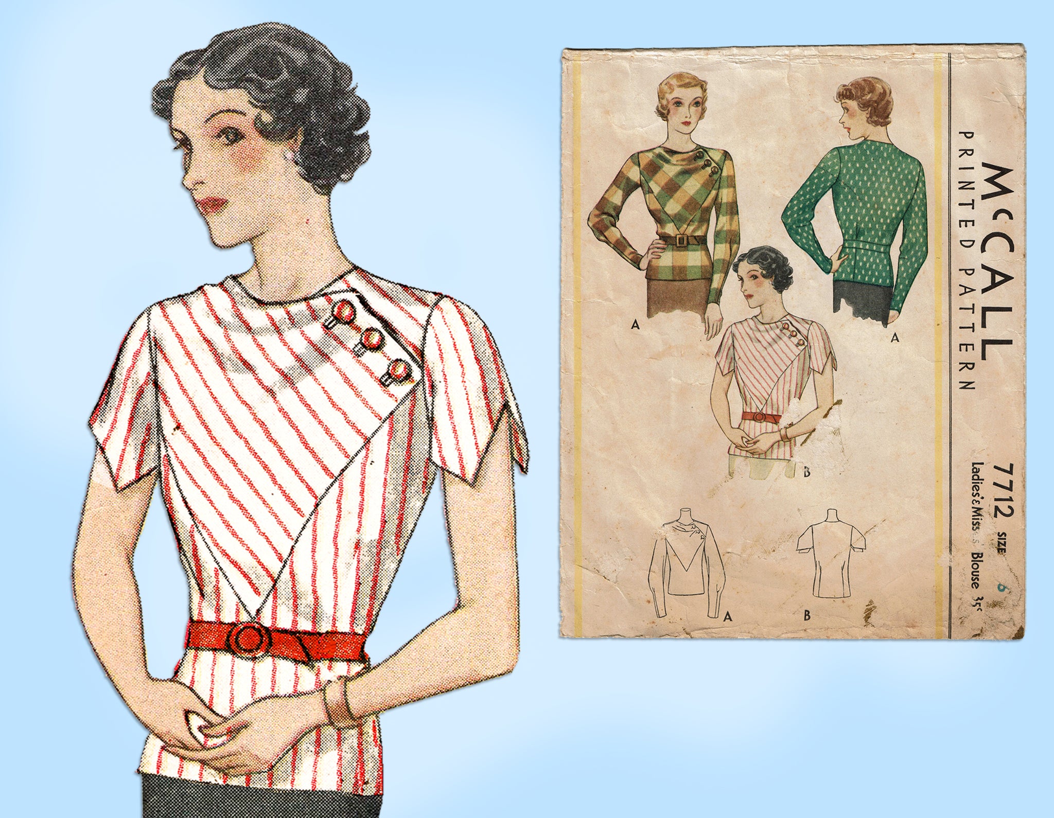 Vintage Sewing Pattern Template & Scale Rulers 1930s Blouse in Any