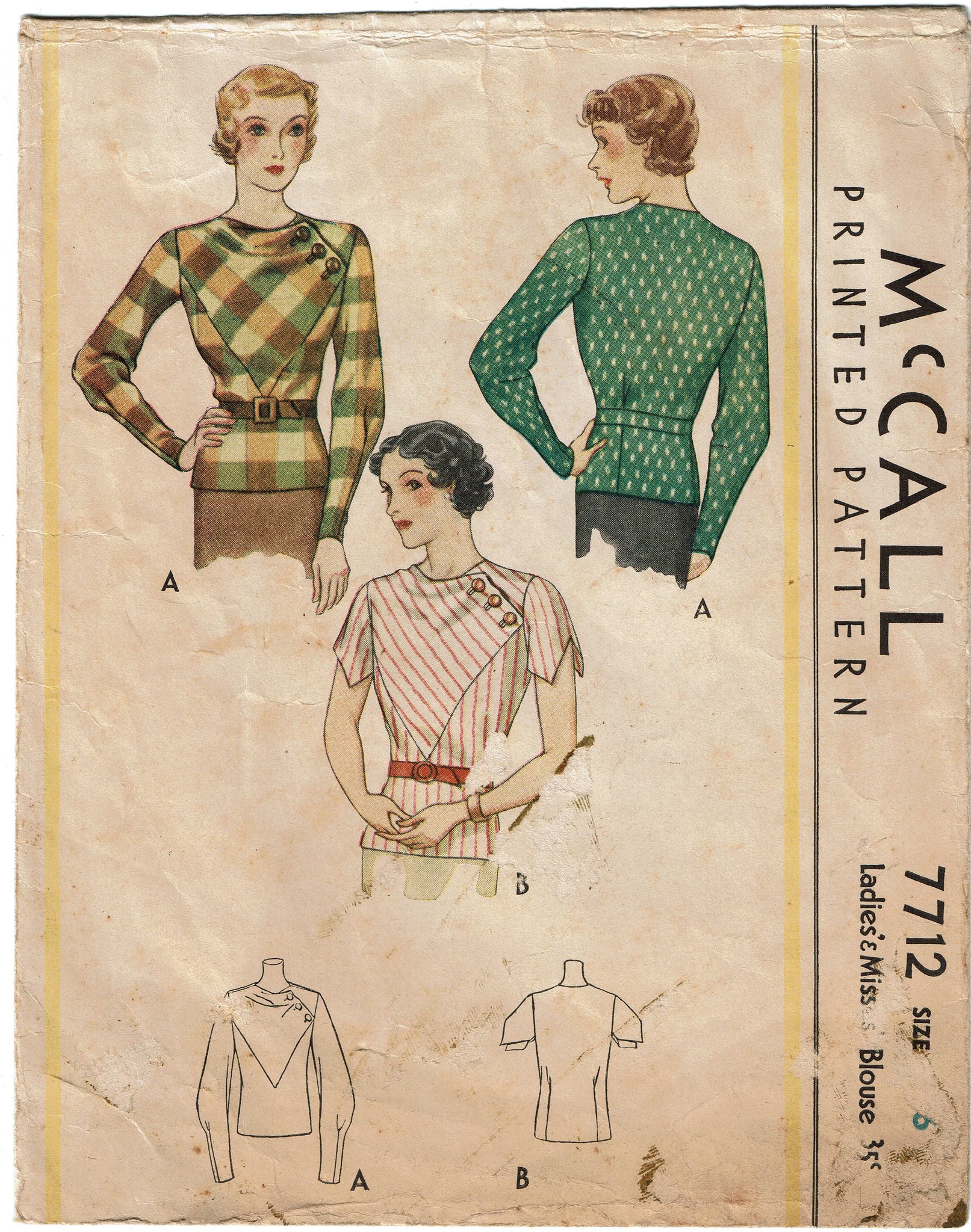 Vintage Sewing Pattern Template & Scale Rulers 1930s Blouse in Any