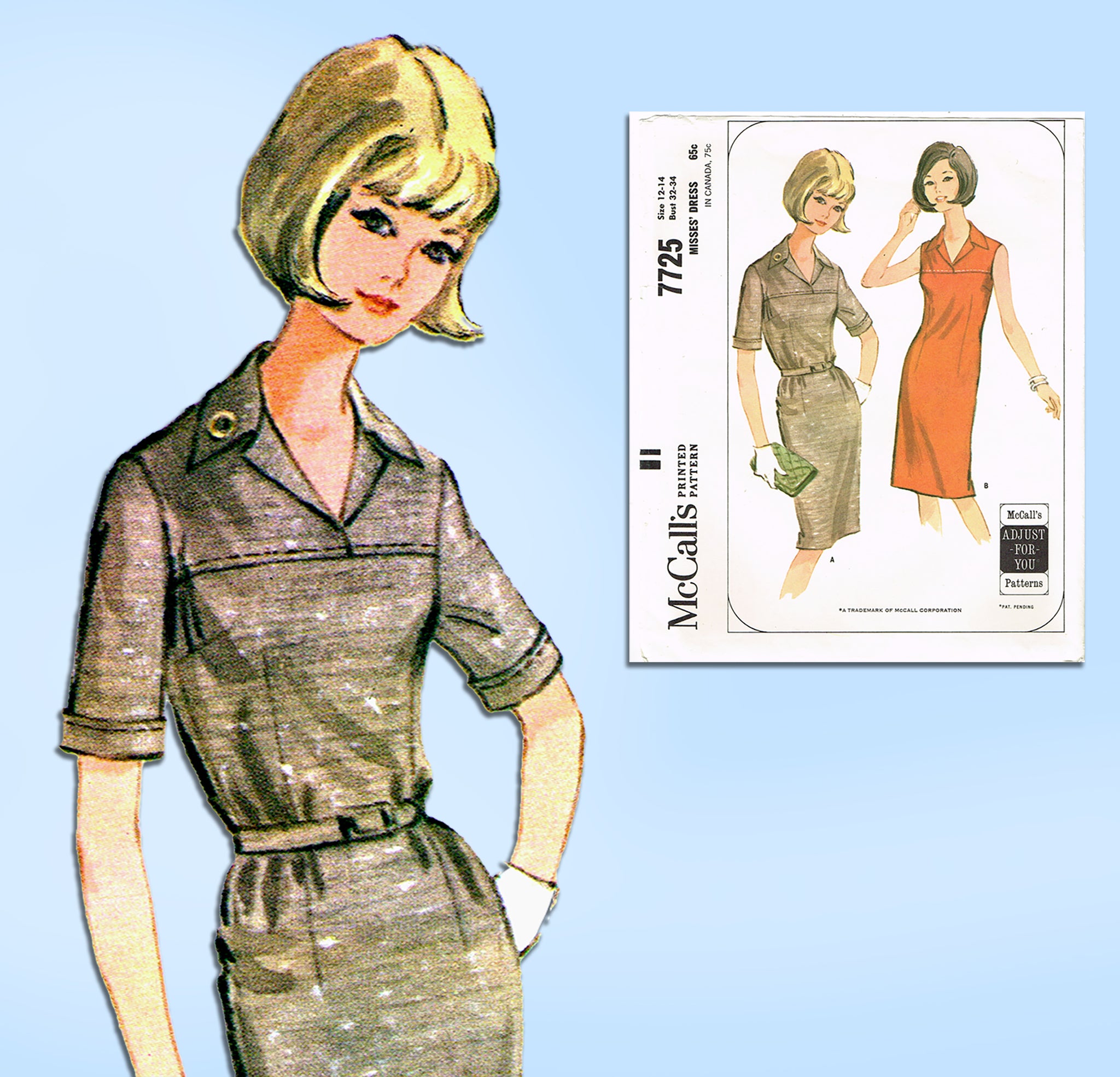 1960s Vintage McCalls Sewing Pattern 7725 Uncut Misses Belted