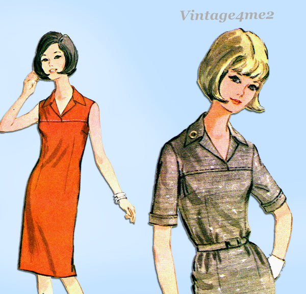 1960s Vintage McCalls Sewing Pattern 7725 Uncut Misses Belted Sheath Dress 32 34