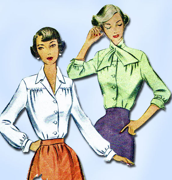 1940s Vintage McCalls Sewing Pattern 7838 Misses Blouse w Tie Collar 32 Bust - Vintage4me2