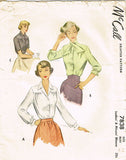 1940s Vintage McCalls Sewing Pattern 7838 Misses Blouse w Tie Collar 32 Bust - Vintage4me2