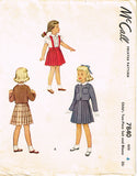 1940s Vintage McCall Sewing Pattern 7840 Uncut Toddler Girls Suit & Blouse Size 4