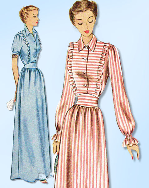1940s Vintage McCall Sewing Pattern 7870 FF Misses Modest Nightgown Size 16 34 B