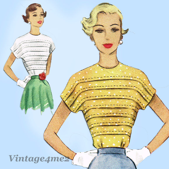 McCall Pattern 7902: 1940s Misses Tucked Blouse Sz 32 B Vintage Sewing Pattern - Vintage4me2 