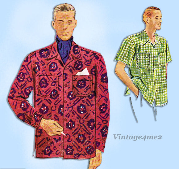 McCall's 7906: 1940s Classic Men's Sports Shirt Sz Small Vintage Sewing Pattern