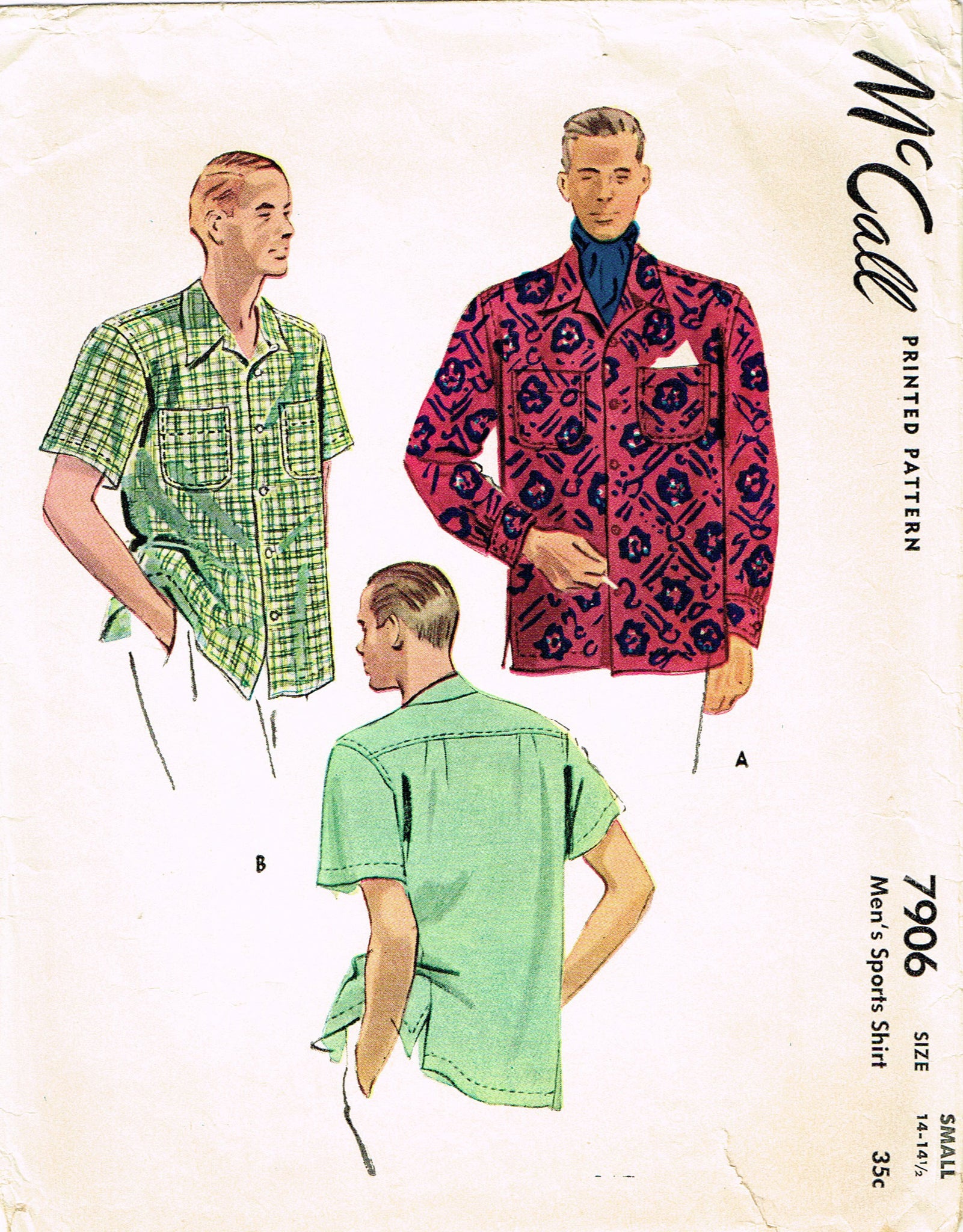 McCall's 7906: 1940s Men's Sports Shirt Sz SM Vintage Sewing