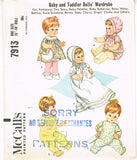 McCall's 7913: 1960s Uncut 15-18 Inch Baby Doll Clothes Vintage Sewing Pattern