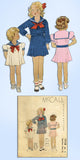 1930s Original Vintage McCall Pattern 7938 Toddler Girls Sailor Dress Size 6 24B