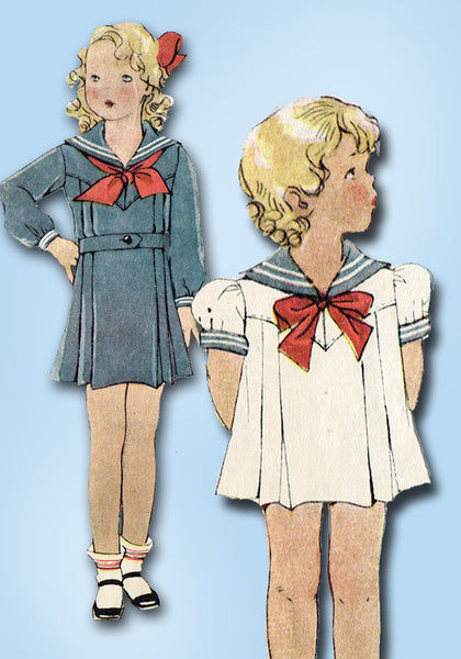 1930s Original Vintage McCall Pattern 7938 Toddler Girls Sailor
