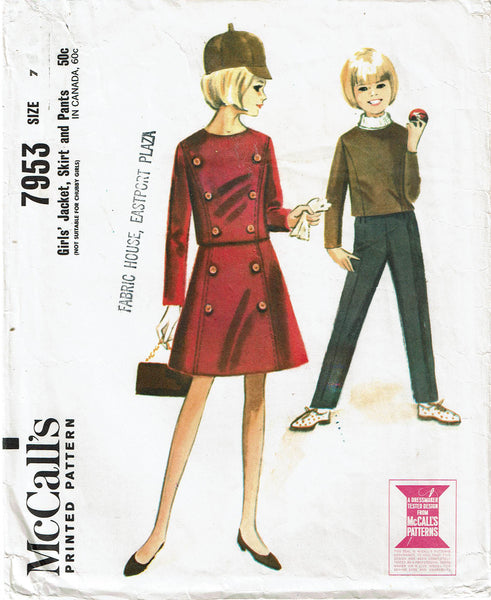1960s Vintage Little Girls Mod Suit 1965 McCalls VTG Sewing Pattern 7953 Size 7
