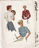McCall 7963: 1950s Uncut Misses Sporty Blouse Sz 32 Bust Vintage Sewing Pattern