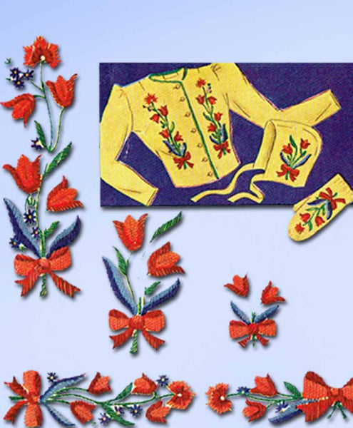 1940s Uncut Vintage McCall Embroidery Transfer 800 Uncut Wool Motifs Dress Trims