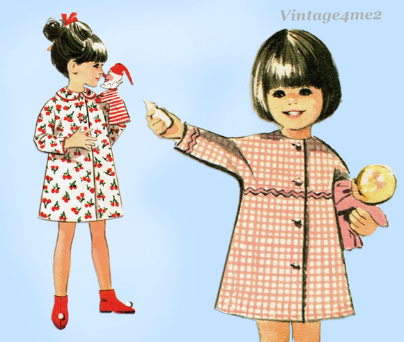 1960s Vintage McCall's Sewing Pattern 8005 Cute Toddler Girls Robe Size 3