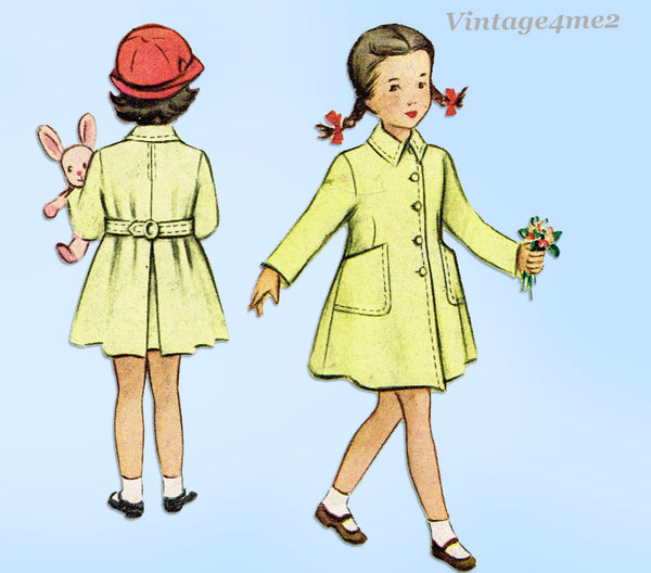 1950s Vintage McCalls Sewing Pattern 8007 Cute Little Girls Flared Coat Size 8