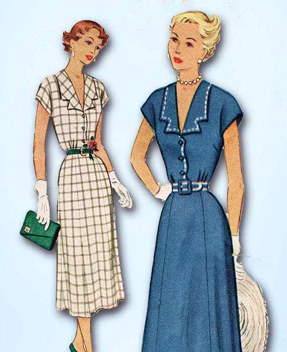 1950s Vintage McCall Sewing Pattern 8040 Uncut Misses Street Dress Size 14 32 B