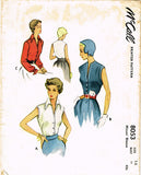 1950s Vintage McCalls Sewing Pattern 8053 Misses Sleeveless Blouse Size 32 Bust