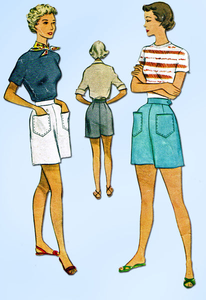 1950s Vintage McCall Sewing Pattern 8061 Misses Casual Shorts Size 28 Waist