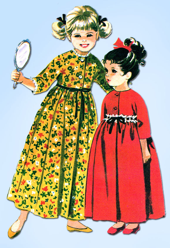 1960s Vintage McCalls Sewing Pattern 8067 Cute Toddler Girls High Waist Robe Sz2 - Vintage4me2