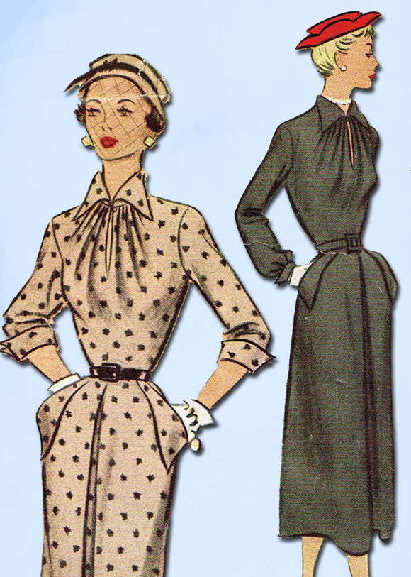 1950s Vintage McCall Sewing Pattern 8114 Misses Slender Dress Size 12 30 Bust - Vintage4me2
