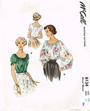 1950s Vintage McCall Sewing Pattern 8134 Uncut Misses Peasant Blouse Size 14 32B