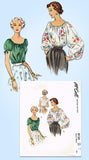 1950s Vintage McCall Sewing Pattern 8134 Uncut Misses Peasant Blouse Size 14 32B