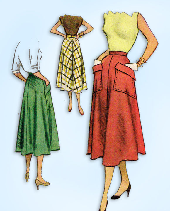 1950s Vintage McCall Sewing Pattern 8135 Misses 4 Gore Day Skirt Sz 24 Waist