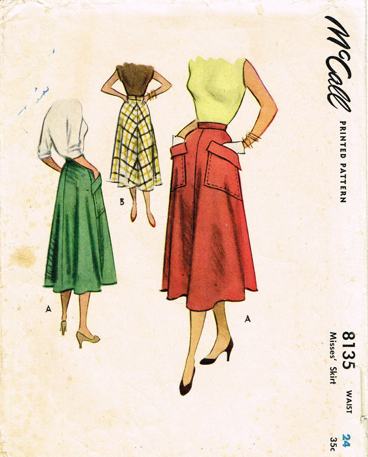 1950s Vintage McCall Sewing Pattern 8135 Misses 4 Gore Day Skirt 24 W ...