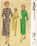 1950s Vintage McCall Sewing Pattern 8197 Misses Slender Street Dress Size 16 34B