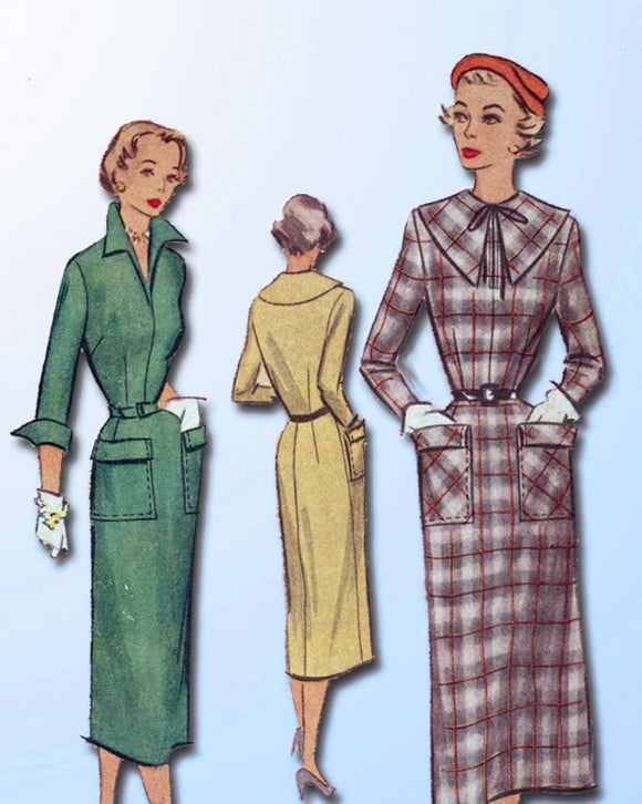 1950s Vintage McCall Sewing Pattern 8197 Misses Slender Street Dress Size 16 34B