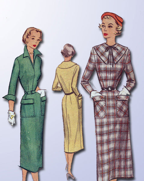 1950s Vintage McCall Sewing Pattern 8197 Misses Slender Day Dress 30B ...
