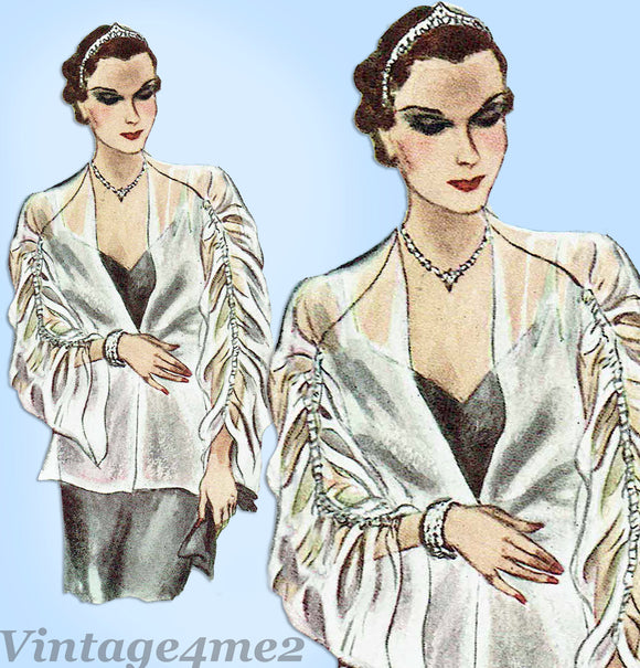 McCall 8237: 1930s Rare Misses Evening Wrap Sz 32 34 Bust Vintage Sewing Pattern - Vintage4me2