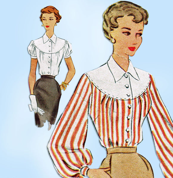 1950s Original Vintage McCall Sewing Pattern 8358 Stunning Misses Blouse Sz 34 B - Vintage4me2
