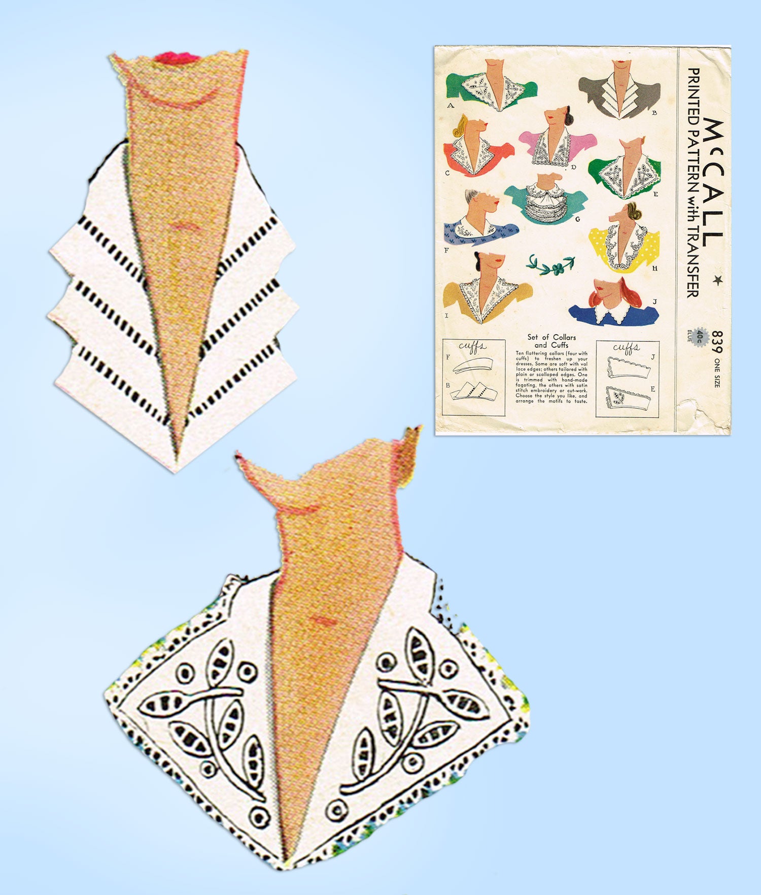 McCall 839: 1940s WWII Misses Embroidered Collars Set Vintage Sewing P –  Vintage4me2