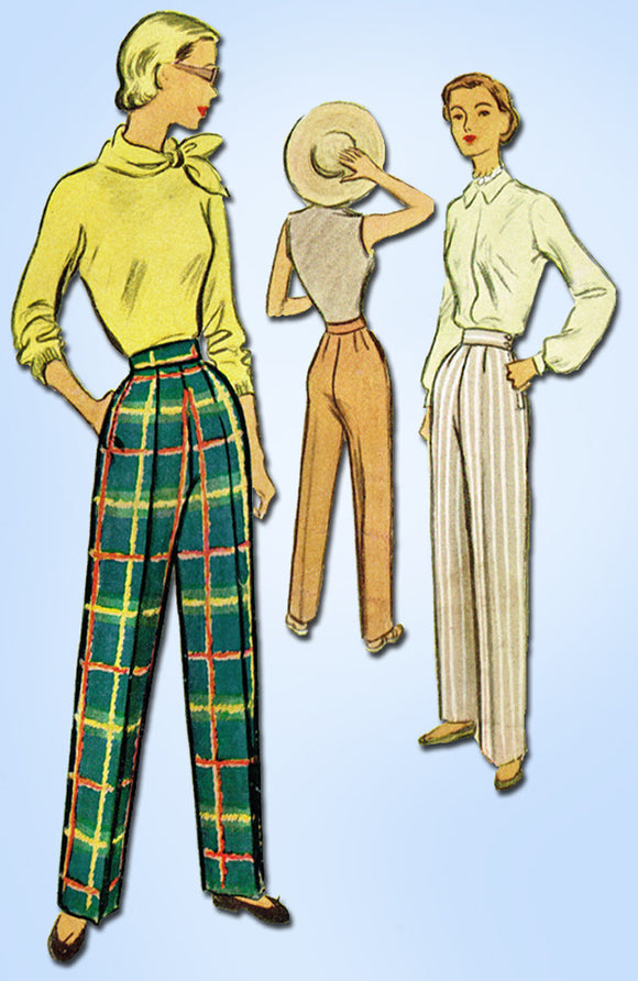 1950s Vintage McCall Sewing Pattern 8396 Misses Slacks or Trousers Sz 26 W