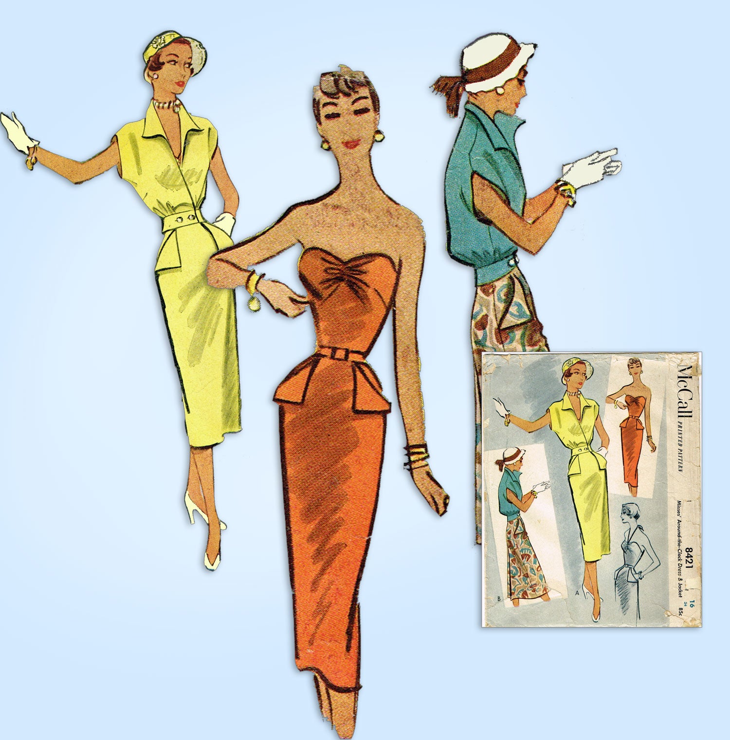 1950s Vintage McCall Sewing Pattern 8067 Chic Afternoon Dress Sz 34 B UNCUT