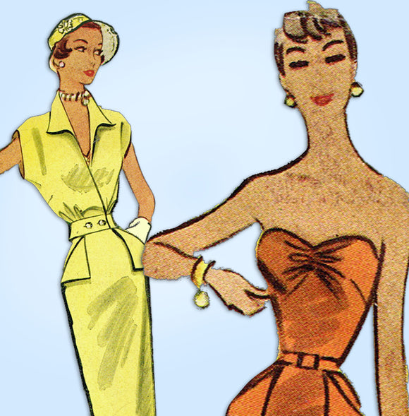 1950s Vintage McCall's Sewing Pattern 8421 Misses Sexy Dress & Jacket Size 34 B