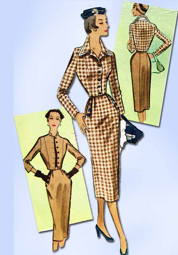 1950s Vintage McCalls Sewing Pattern 8438 Misses Tailored 2 Pc Suit Sz 32 B - Vintage4me2
