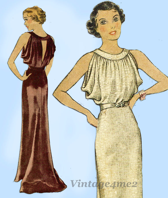 McCall 8521: 1930s Misses Backless Evening Gown Sz 38 B Vintage Sewing Pattern - Vintage4me2