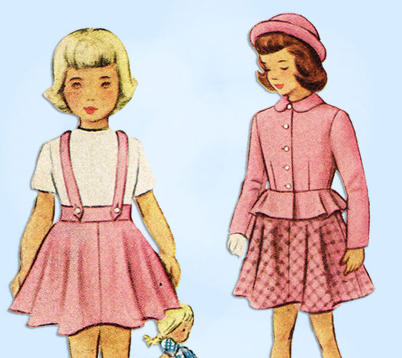1950s Vintage McCalls Sewing Pattern 8526 Toddler Girls 2 PC Peplum Suit Size 2 -Vintage4me2