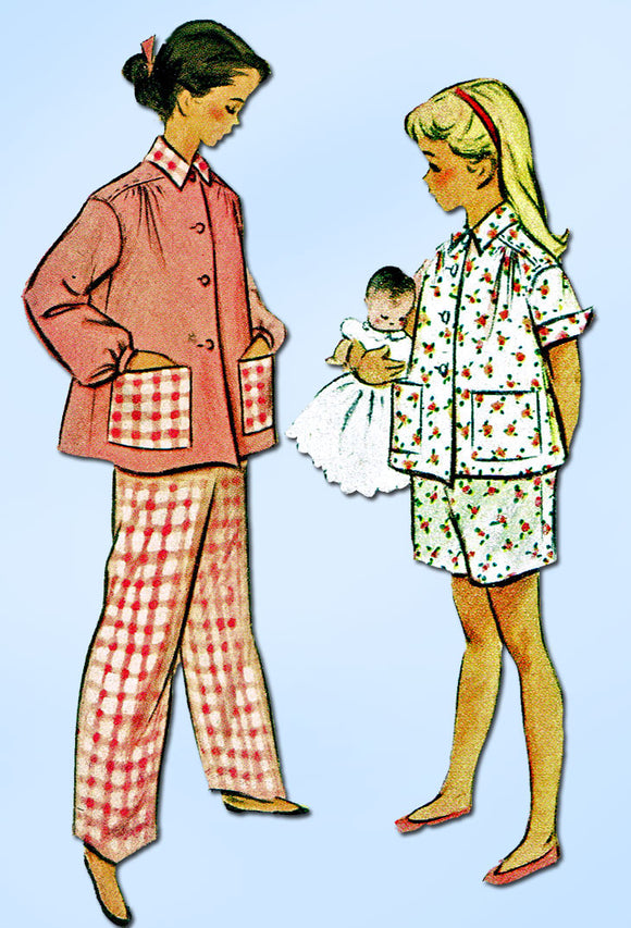 1950s Vintage McCalls Sewing Pattern 8605 Toddler Girls 2 PC Pajamas Size 6 24B