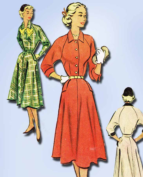 1950s Vintage McCalls Sewing Pattern 8608 Misses Dress w Raglan Sleeves Size 12 - Vintage4me2