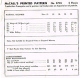 1950s Vintage McCalls Sewing Pattern 8705 Misses Street Skirt Size 26 Waist
